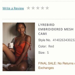 Anthropologie Lyrebird Embroidered Mesh Cami - Red